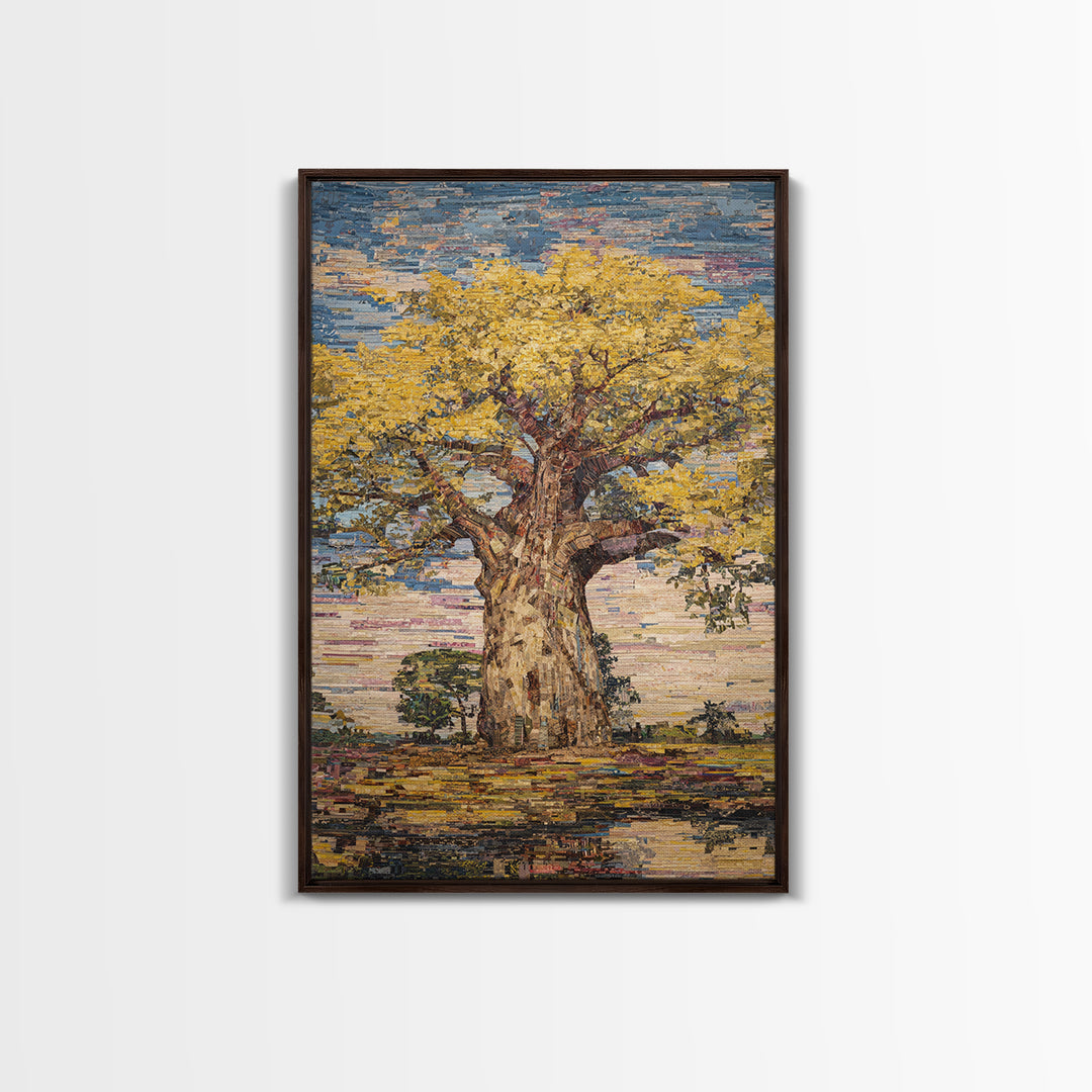 Golden Baobab Tree Canvas Print, Textured African Art Print, African Landscape, Earth Tone Wall Decor, Unique Home Decor Gift