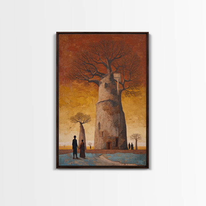 Surreal Baobab Tower At Sunset Canvas Print, African Abstract Art, Burnt Orange Art, Mystical Wall Art, Home Decor Gift For Her