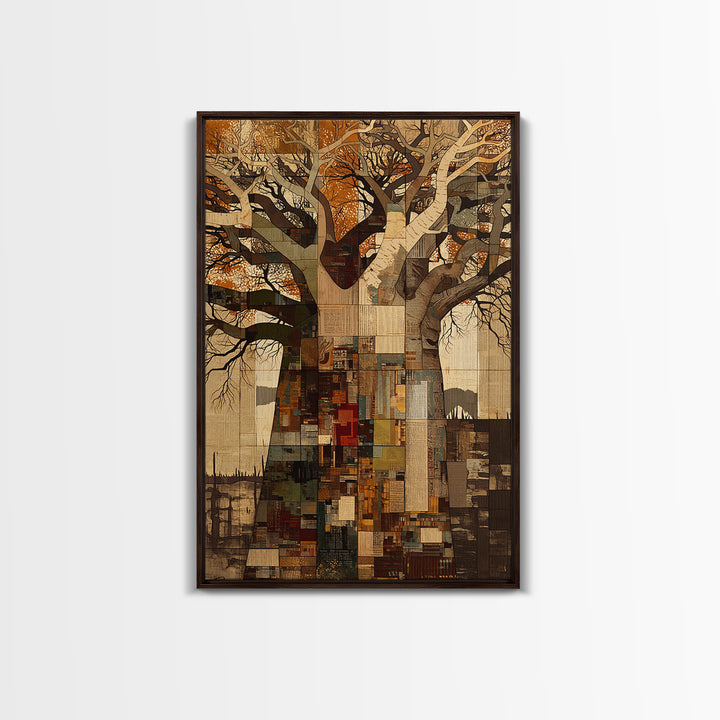 Patchwork Baobab City Tree Wall Art, Abstract African Art, Modern African Art, Urban Wall Art, Statement Home Decor Gift
