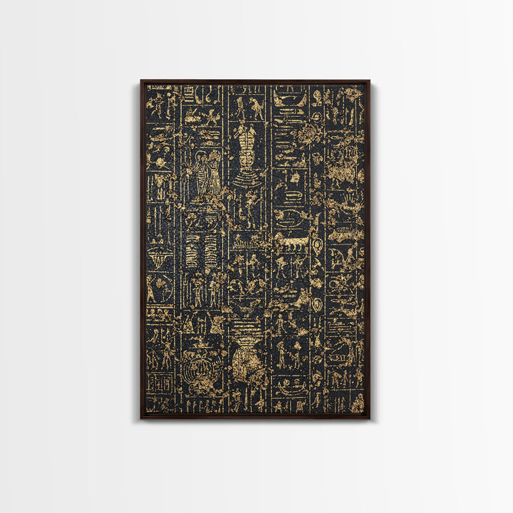 Gold Egyptian Hieroglyph Panels Wall Art, Ancient African Art Print, Black And Gold Canvas, Museum Style Home Decor Gift