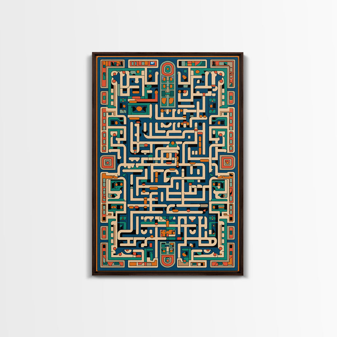 Teal Orange Geometric Maze Glyph Wall Art, African Abstract Pattern, Tribal Art Print, Afrocentric Decor For Living Room