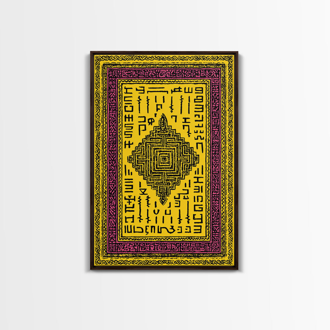 Yellow Magenta Tribal Textile Canvas Print, African Patterns Wall Art, Boho Ethnic Decor, Cultural Art Print For Home Decor Gift