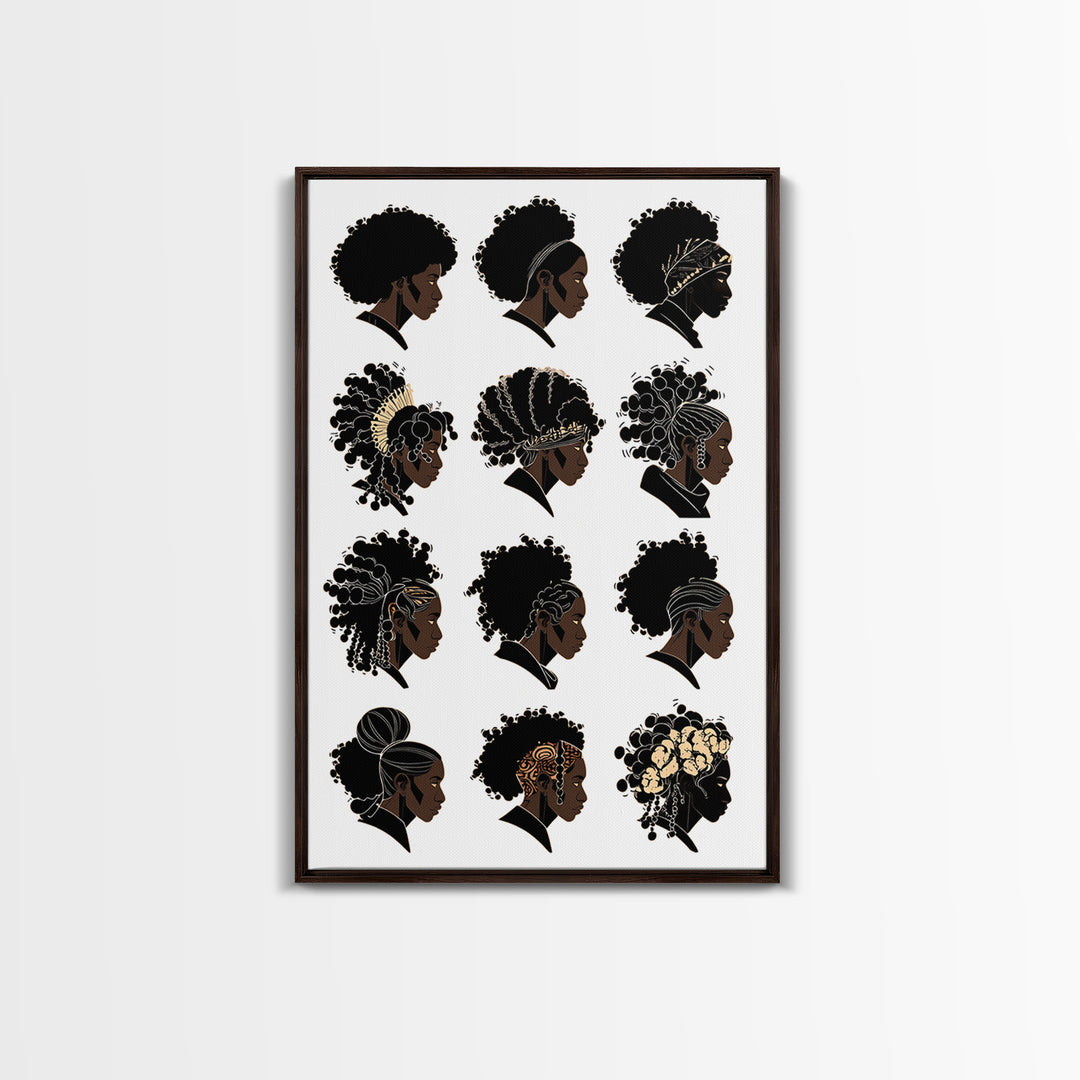 Black Women Hairstyle Portraits Wall Art, Afrocentric Illustration, African Woman Art Print For Salon Decor And Gift For Her
