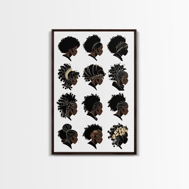 Black Women Hairstyle Portraits Wall Art, Afrocentric Illustration, African Woman Art Print For Salon Decor And Gift For Her
