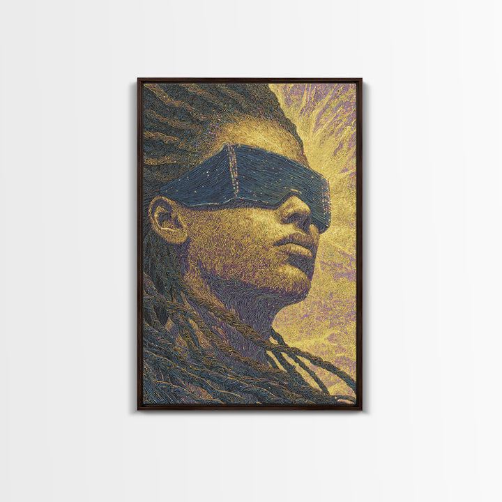 Futuristic Black Woman With Braids And Visor Canvas Print, Afrofuturism Portrait, Modern African Art, Bold Office Decor