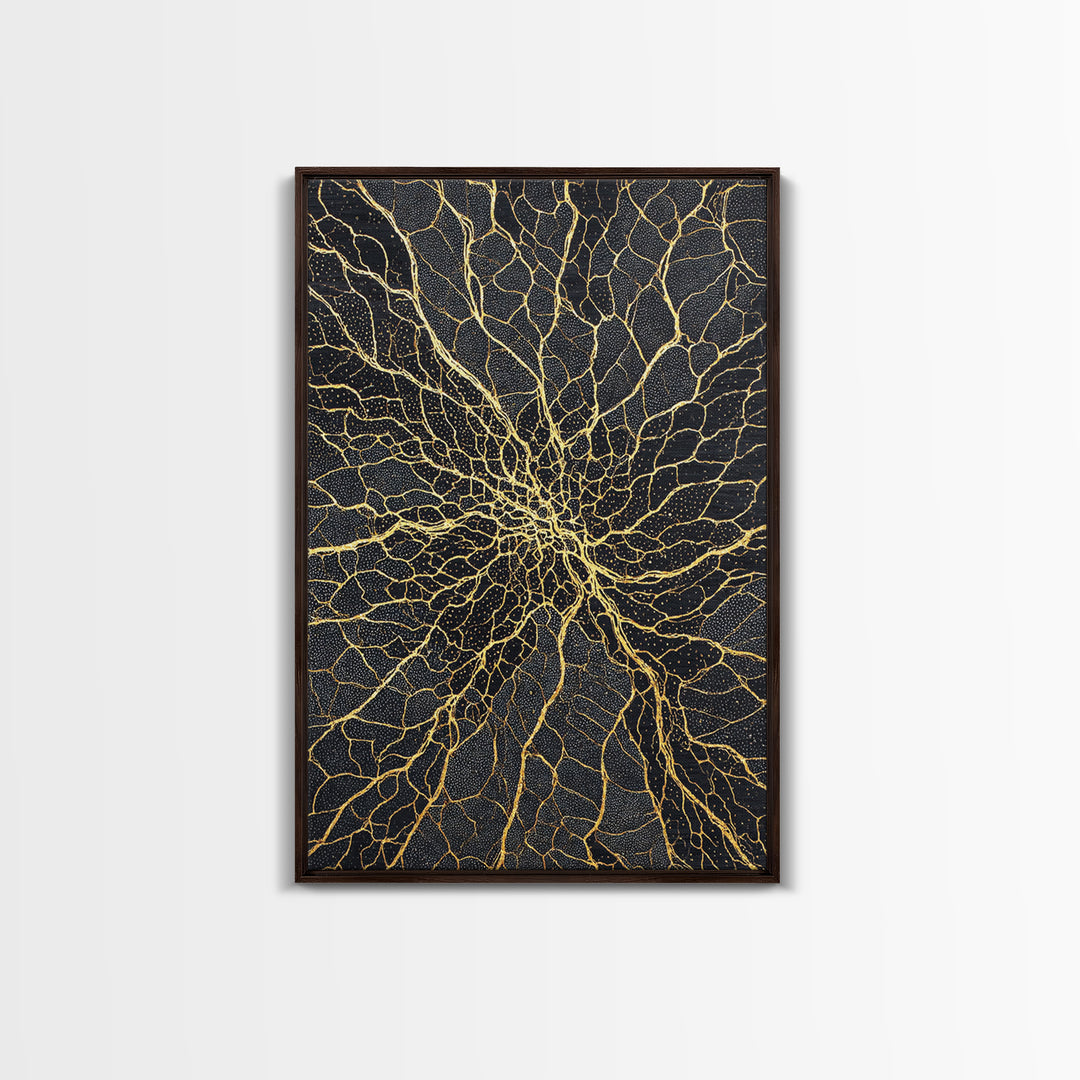 Black And Gold Cracked Spiral Abstract Wall Art, Luxury Canvas Decor, Geometric Pattern Print, Modern Home Decor Gift For Living Room