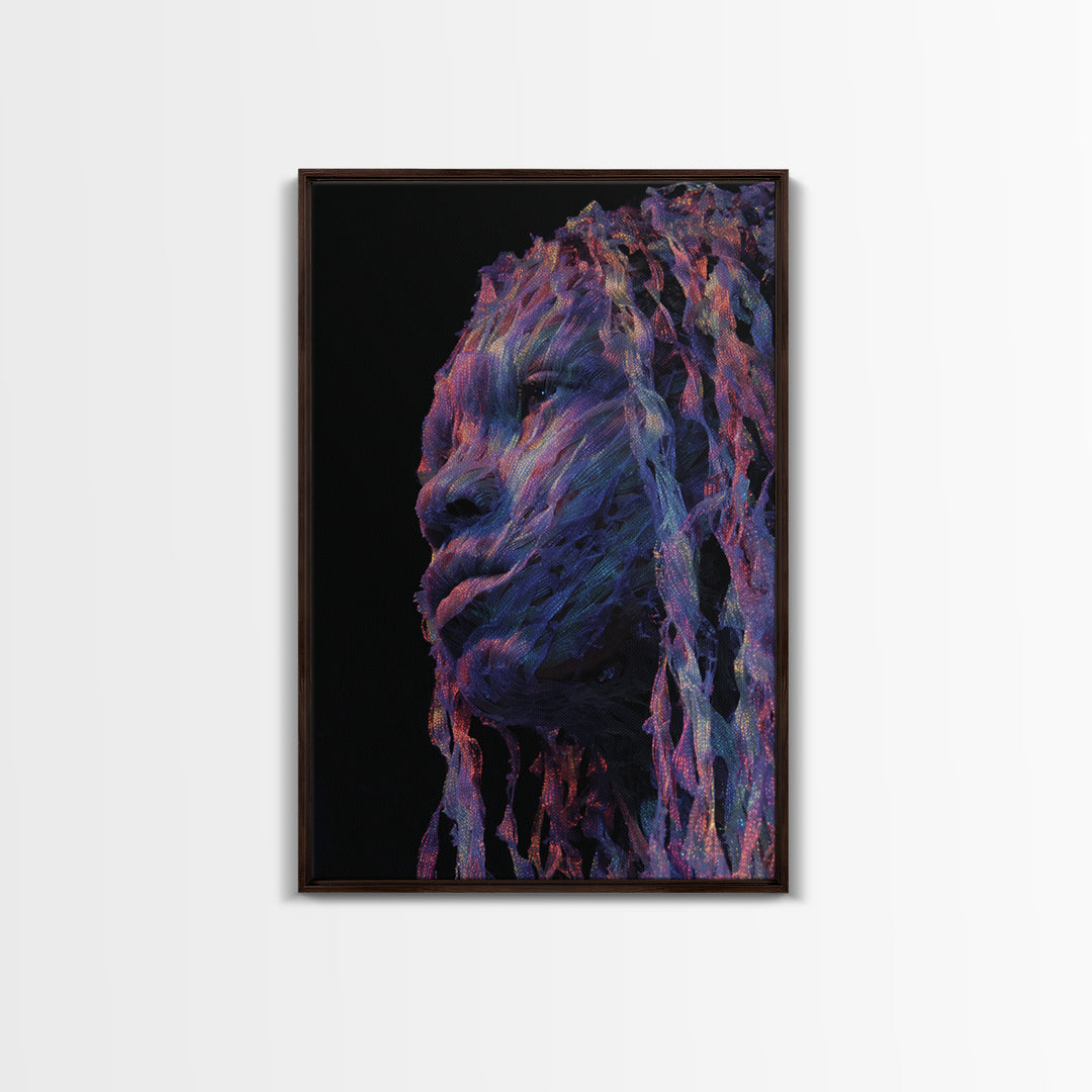 Iridescent African Woman Portrait Canvas Print, Afrofuturism Art, Mystical Black Beauty Decor, Contemporary Wall Art Gift