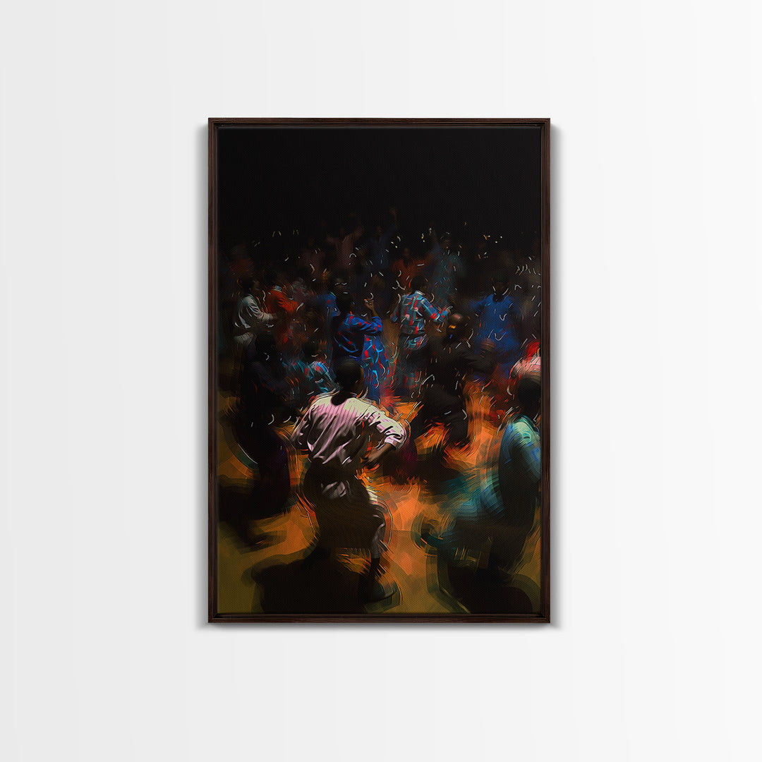 Dark African Dance Floor Celebration Wall Art, Expressive Night Festival Print, Vibrant Cultural Decor, Statement Art Gift
