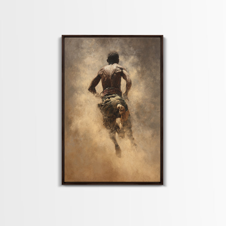 Muscular African Runner In Golden Dust Canvas Print, Black Man Portrait, Warrior Athlete Art, Powerful Statement Wall Decor