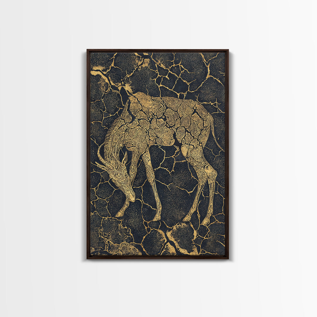 Ornate Gold Giraffe Canvas Print, African Animal Art, Black And Gold Art, Safari Decor, Luxury Living Room Wall Decor Gift