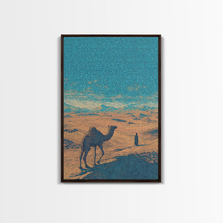 Textured Camel In Desert Wall Art, African Landscape, Blue Orange Safari Poster, Cultural Art Print, Office Decor Gift Set