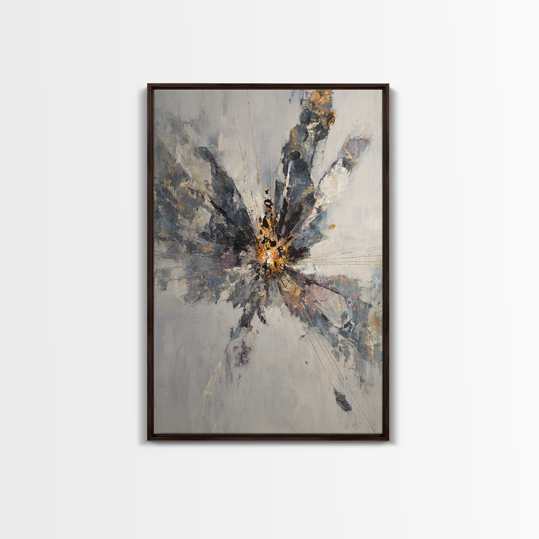 Explosive Gray Gold Abstract Burst Canvas Print, Modern Abstract Wall Art, Luxury Office Decor, Statement Living Room Art