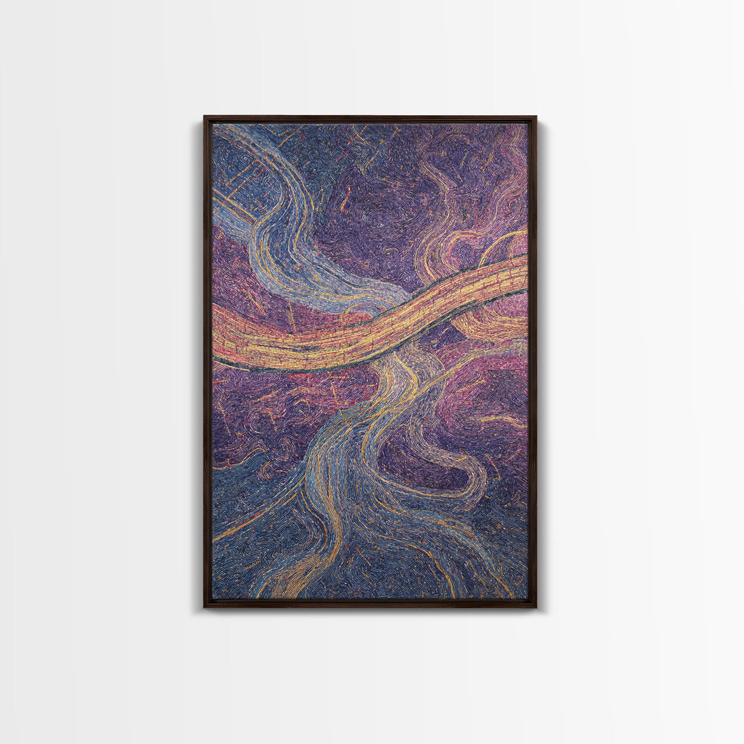 Flowing Purple Gold Abstract River Canvas Print, Textile Style Wall Art, Colorful Modern Decor, Boho Living Room Art Gift