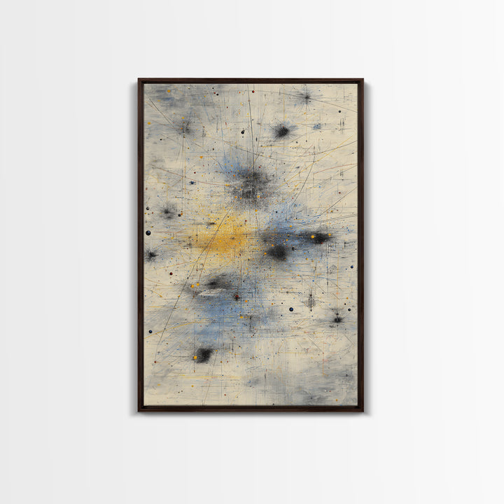 Soft Beige Constellation Map Canvas Print, Abstract African Art, Minimalist Office Decor, Gray Blue Gold Network Artwork