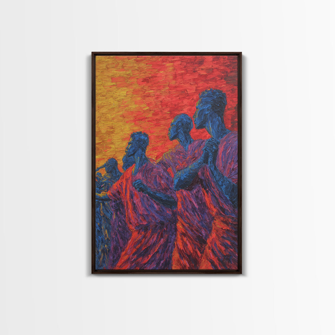 Blue African Figures At Sunset Wall Art, African Women Art, Cultural Art Print, Colorful African Art, Living Room Decor Gift