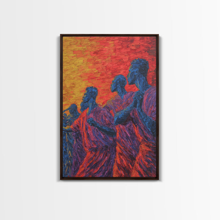 Blue African Figures At Sunset Wall Art, African Women Art, Cultural Art Print, Colorful African Art, Living Room Decor Gift
