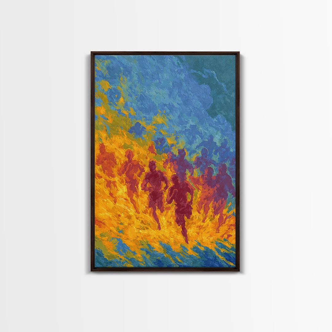 Fiery Runners In Blue And Orange, African Wall Art, Abstract African Art Print, Black Culture Decor, Vibrant Canvas Print