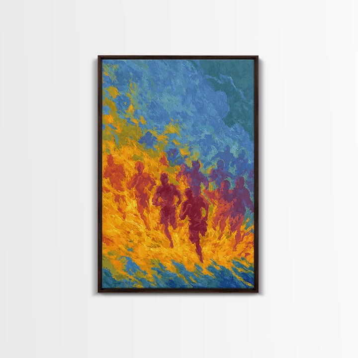 Fiery Runners In Blue And Orange, African Wall Art, Abstract African Art Print, Black Culture Decor, Vibrant Canvas Print