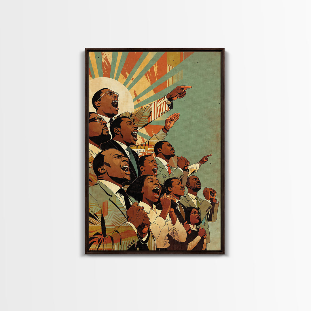 Uplifted Black Voices With Sunburst, Black History Wall Art, Juneteenth Art Print, African American Decor Gift, Canvas Print