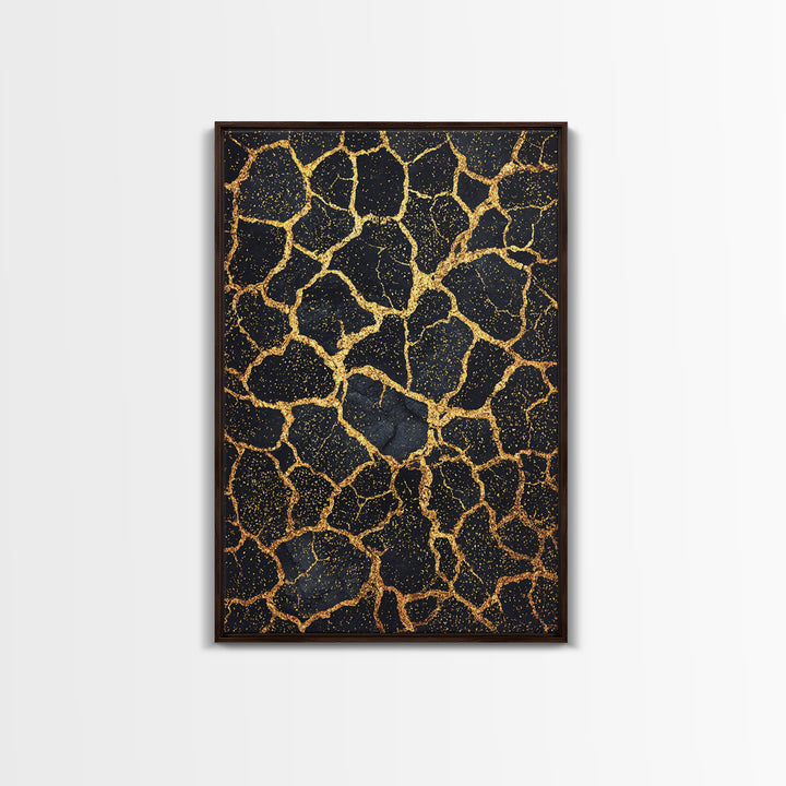 Black And Gold Crackle Pattern, Abstract Wall Art, African Inspired Decor, Luxury Canvas Print, Modern Black Art Home Decor Gift