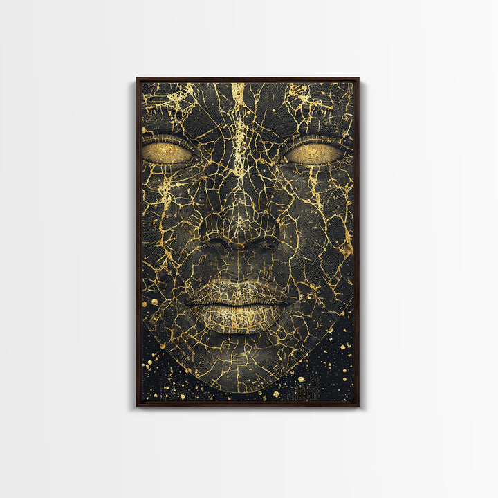 Cracked Gold Black Goddess Portrait, African Wall Art, Abstract Black Art Print, Luxury Canvas Print, Modern Feminine Decor