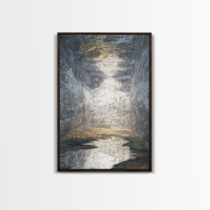 Abstract Urban Canyon Reflection Wall Art, Moody Blue Cityscape Print, Modern Architecture Decor, Statement Living Room Art