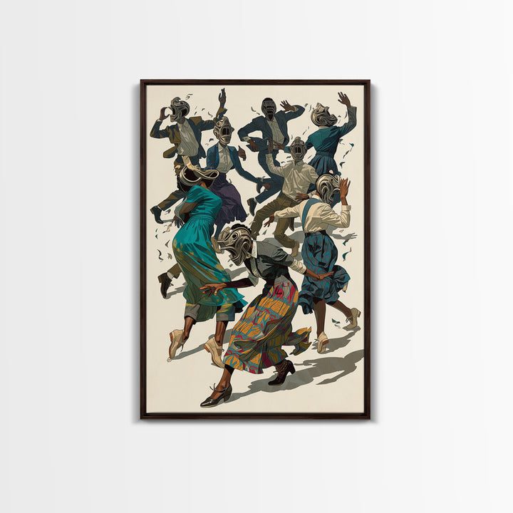African Masked Dancers Celebration Canvas Print, African Tribal Art, Cultural Wall Decor, Colorful Afrocentric Home Gift