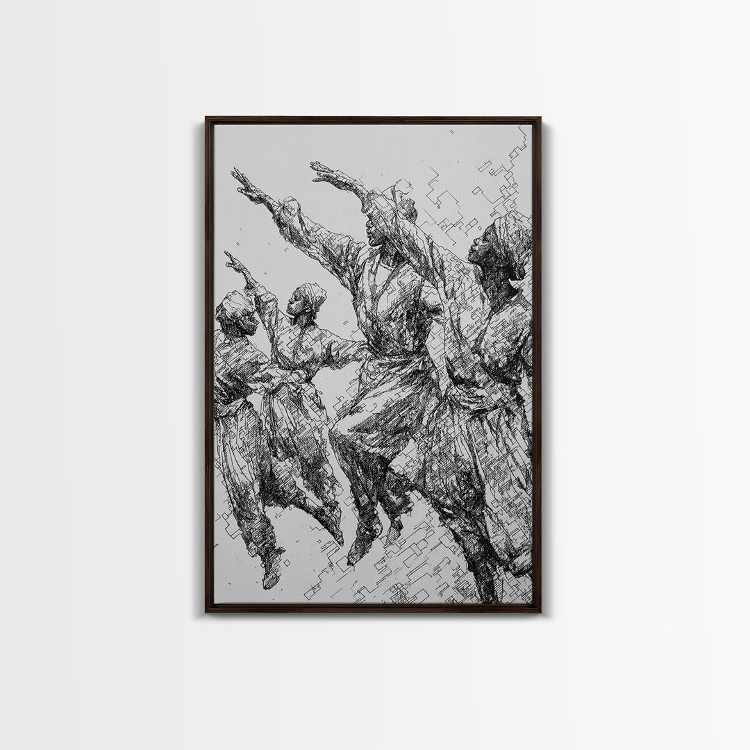 Leaping African Dancers Ink Sketch Wall Art, Black And White Cultural Dance Print, Afrocentric Home Decor, Gallery Art Gift