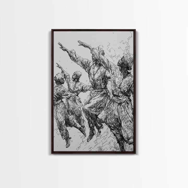 Leaping African Dancers Ink Sketch Wall Art, Black And White Cultural Dance Print, Afrocentric Home Decor, Gallery Art Gift