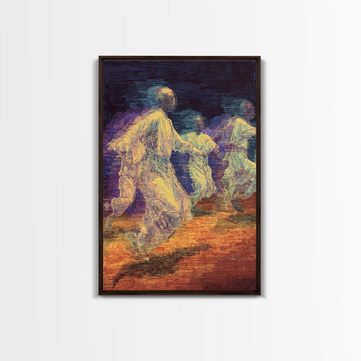 Ethereal African Dancers In Flowing Robes Wall Art, Motion Blur Cultural Painting, Afrocentric Spiritual Home Decor Gift