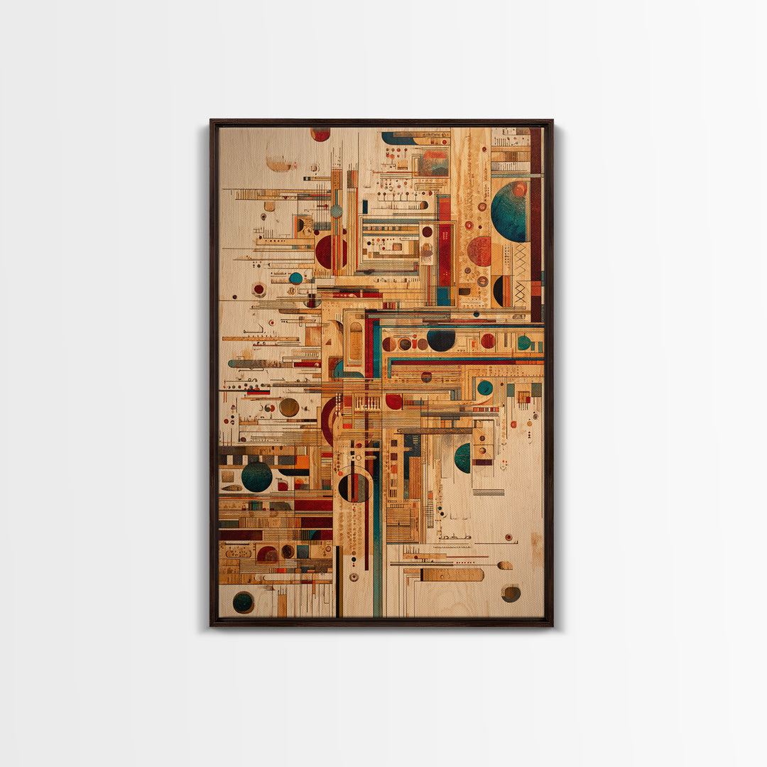 Earth Tone Geometric Tribal Pattern Canvas Print, Abstract African Art, Mid Century Modern Wall Decor, Textile Inspired Art
