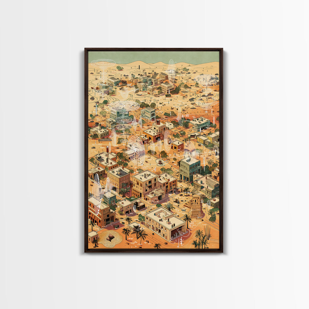 Desert Village Aerial Map With Contour Lines Wall Art, African Landscape Print, Boho Travel Poster, Earth Tone Wall Decor