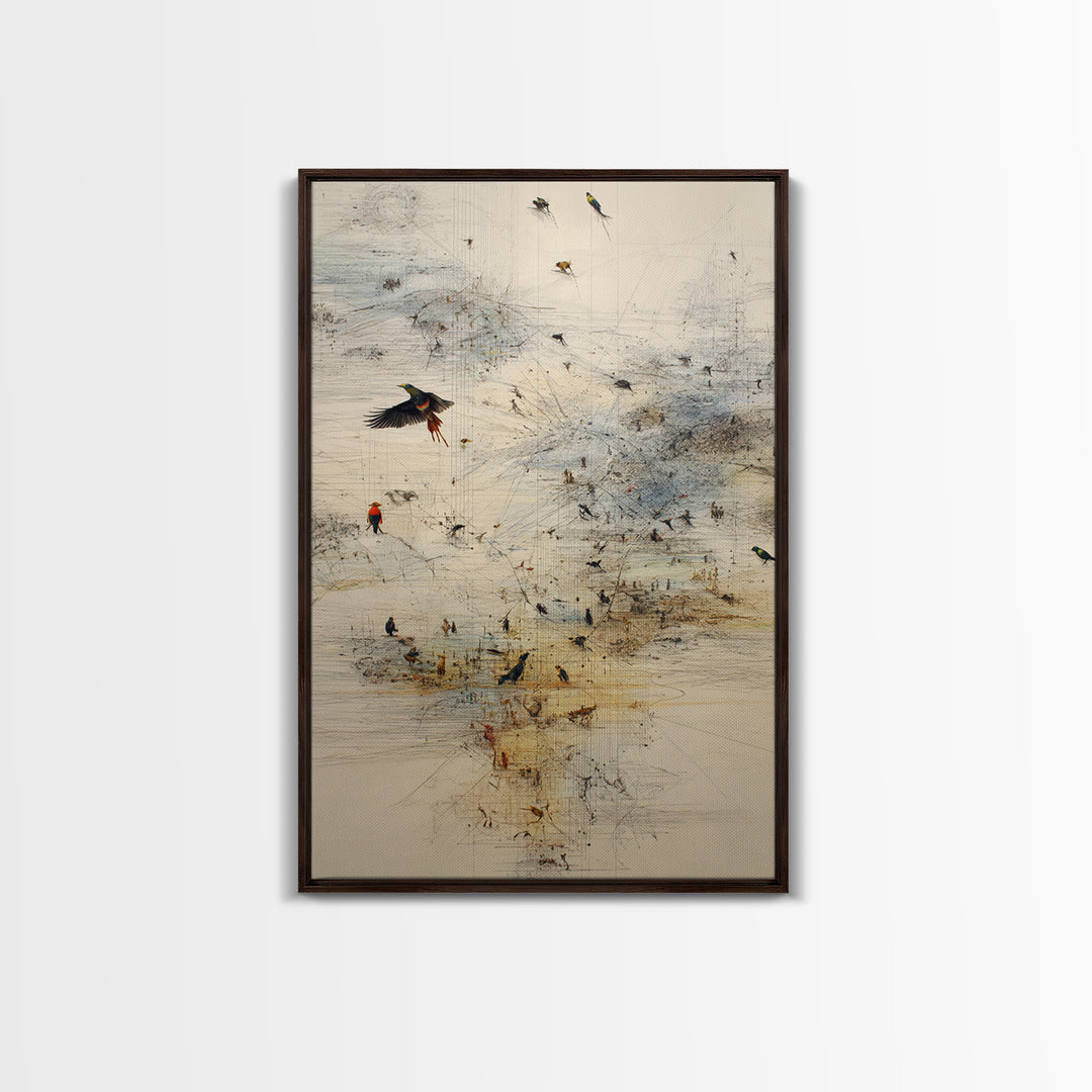Abstract Birds Over Minimal African Landscape Wall Art, Modern Nature Scene Art, Neutral Gallery Decor, Unique Canvas Print