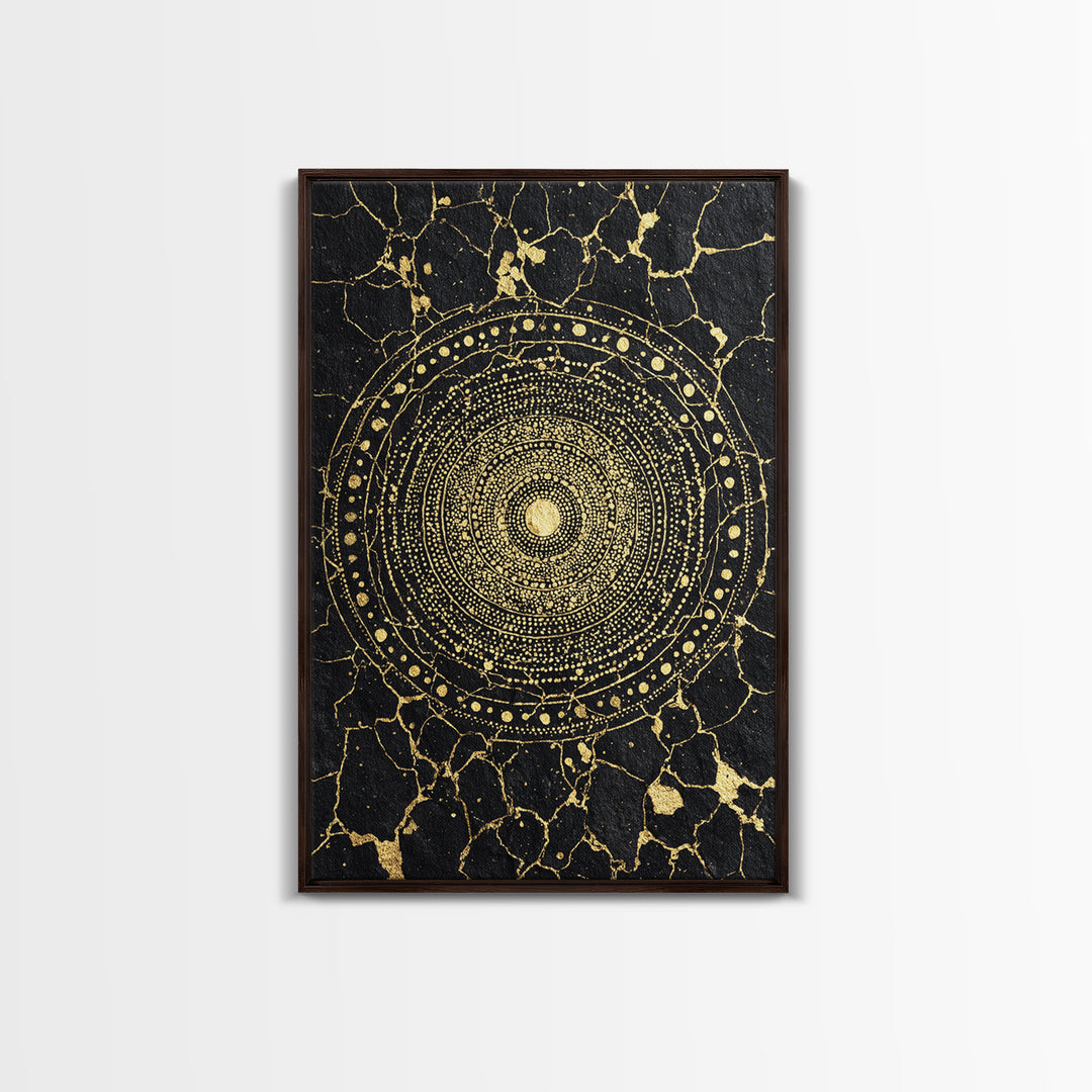 Black Gold African Mandala Wall Art, Geometric Circle Canvas Print, Spiritual Abstract Art, Luxury Modern Home Decor, Gift
