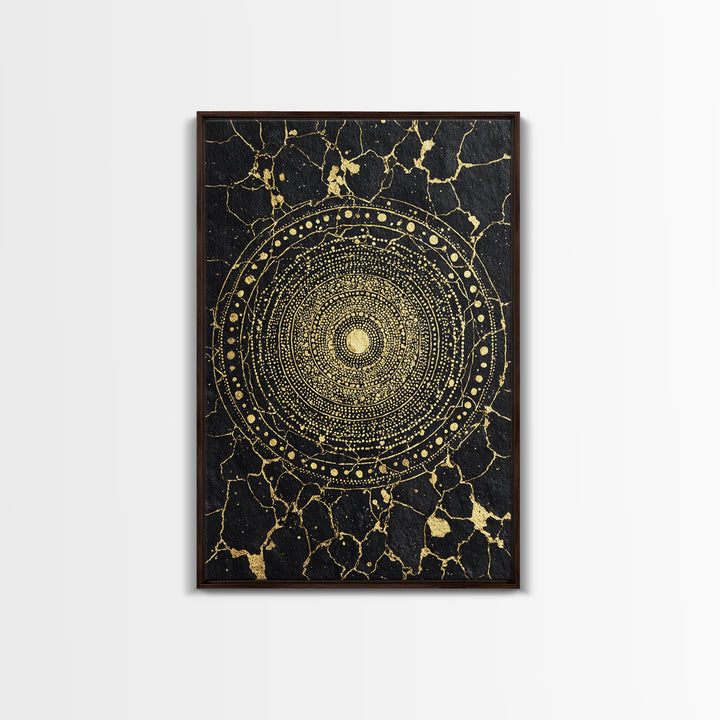 Black Gold African Mandala Wall Art, Geometric Circle Canvas Print, Spiritual Abstract Art, Luxury Modern Home Decor, Gift