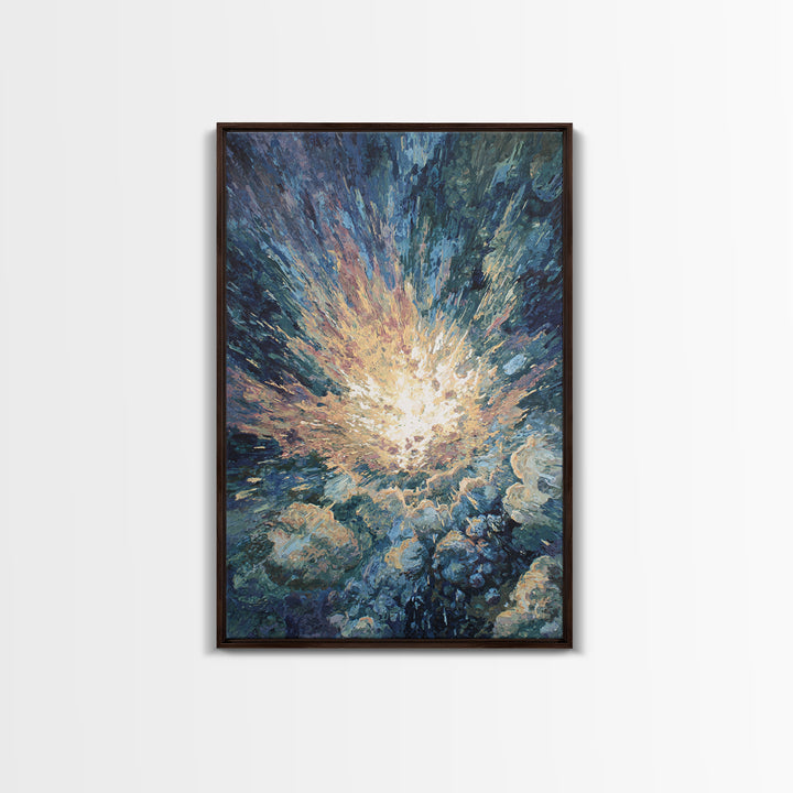 Radiant Ocean Light Burst In Blue Clouds Canvas Print, Abstract Painting, Dreamy Wall Art, Nature Scene Art, Home Decor Gift