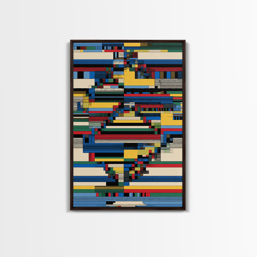 Glitched Africa Map In Primary Lines Canvas Print, Modern African Art, Geometric Wall Art, Afrocentric Office Decor Gift