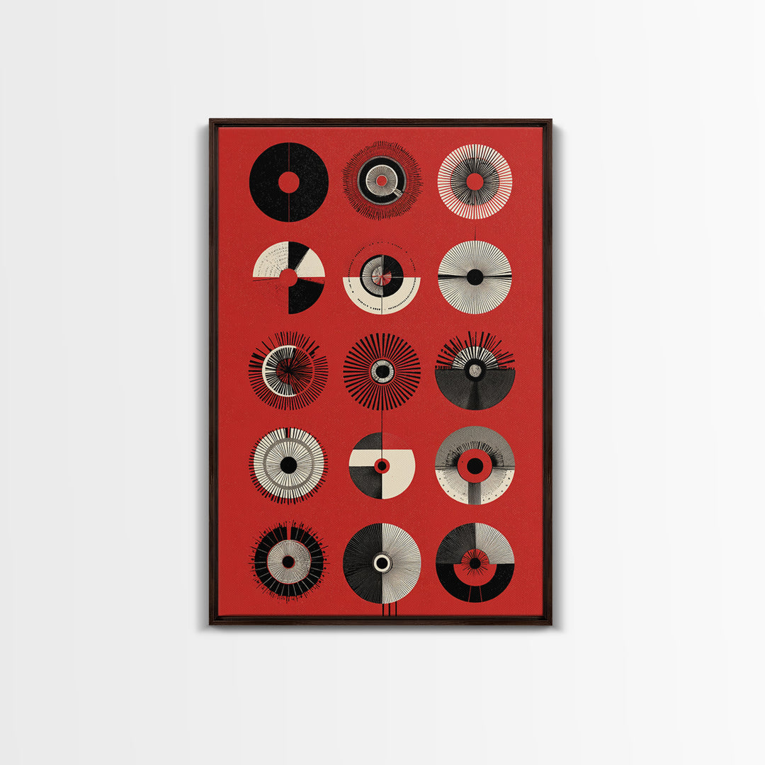 Red Tribal Sun Discs With Black Cream Circles Canvas Print, African Mask Art, Abstract Wall Art, Cultural Art Print, Bold Home Decor