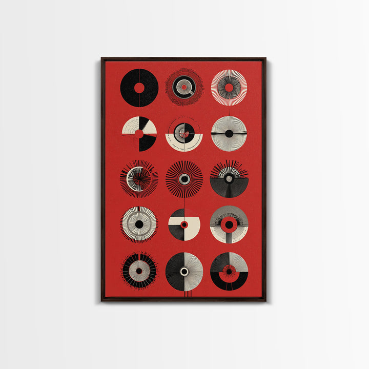 Red Tribal Sun Discs With Black Cream Circles Canvas Print, African Mask Art, Abstract Wall Art, Cultural Art Print, Bold Home Decor