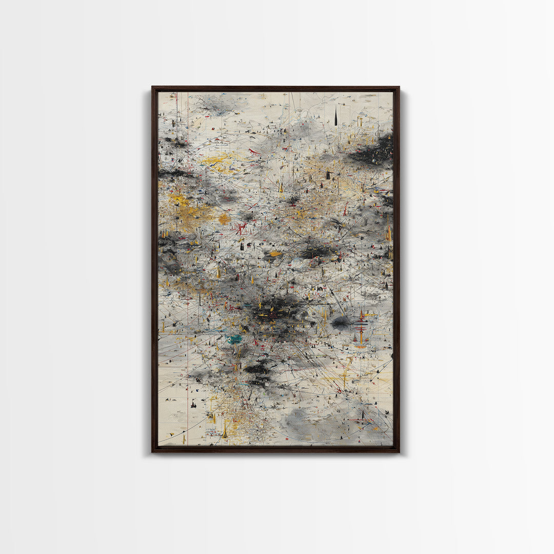 Neutral Abstract Storm Map Wall Art, Modern Canvas Art, Black Gold Minimalist Decor, Contemporary Office Art Print For Home