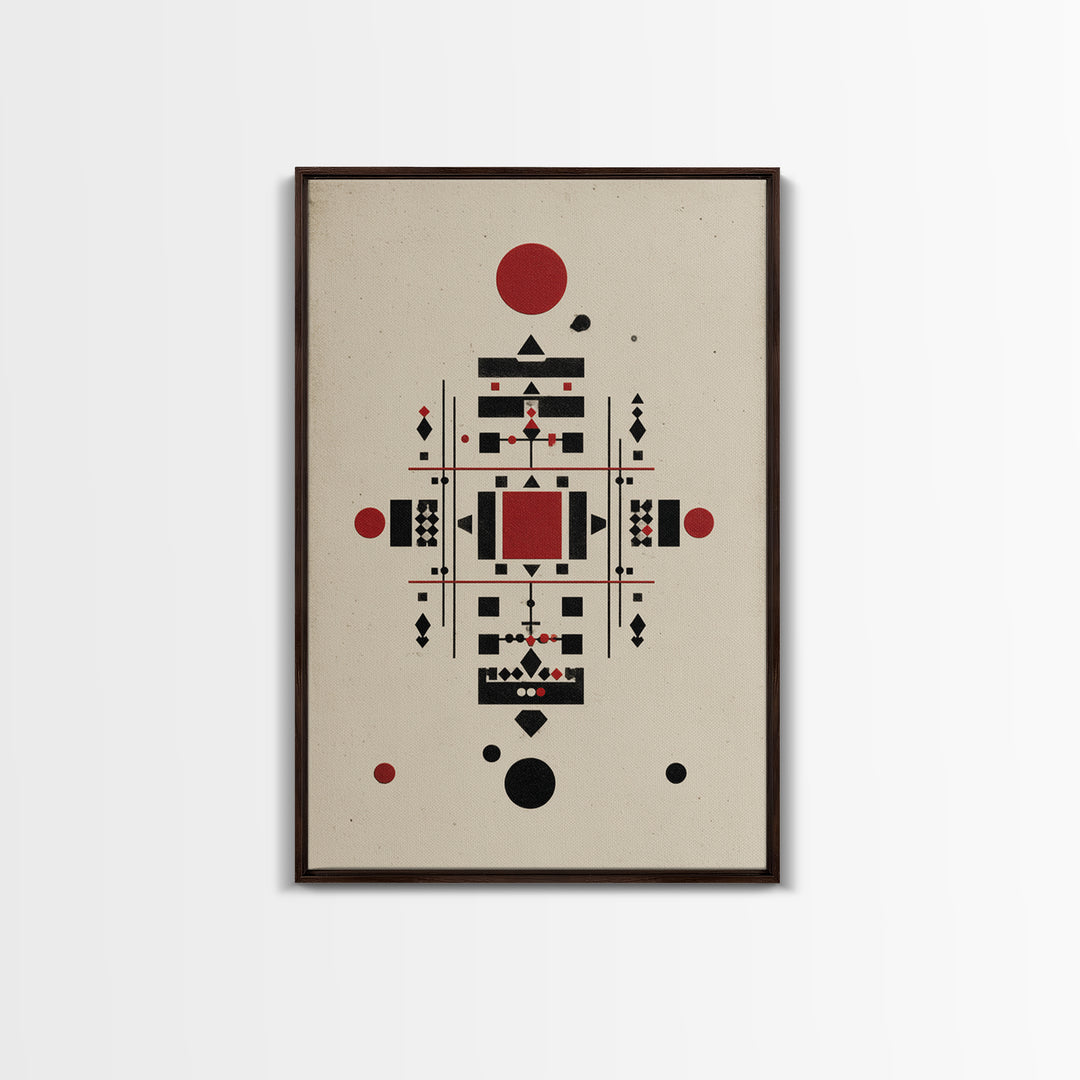 Red Black Tribal Geometry On Beige Canvas Print, African Inspired Abstract Wall Art, Minimalist Cultural Home Decor Gift