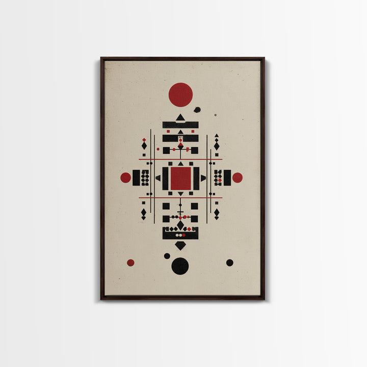 Red Black Tribal Geometry On Beige Canvas Print, African Inspired Abstract Wall Art, Minimalist Cultural Home Decor Gift