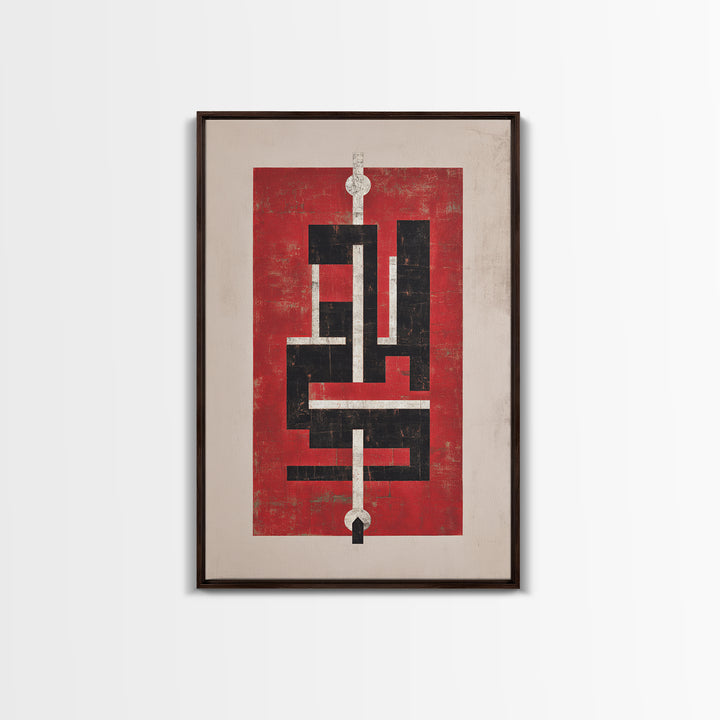 Red Black Geometric Totem Abstract Canvas Print, Modern Tribal Wall Art, Bold Cultural Home Decor For Statement Rooms Art