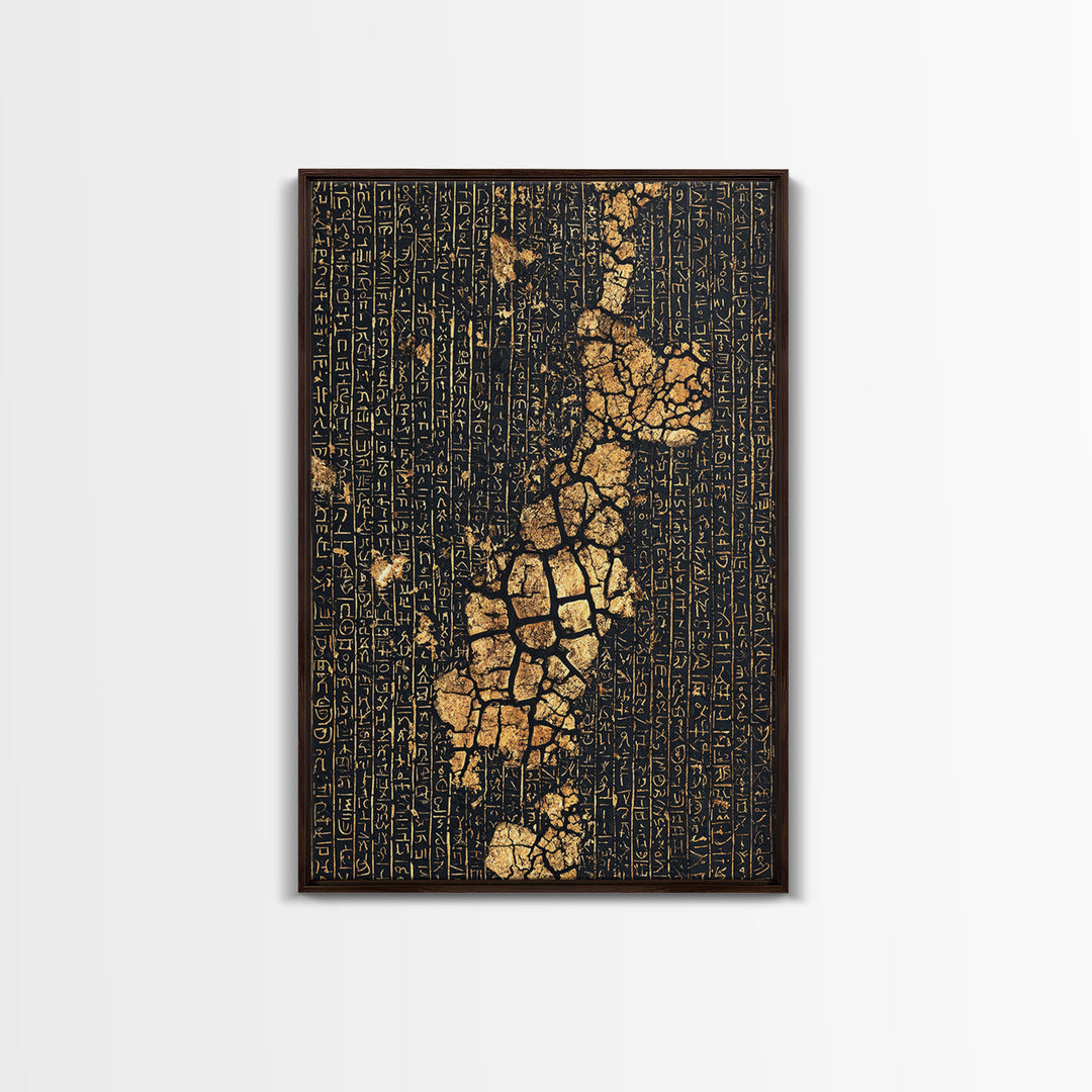 Ancient Gold Hieroglyph Map Wall Art, African Egyptian Art, Black And Gold Art, Cultural Wall Decor, Luxury Canvas Print