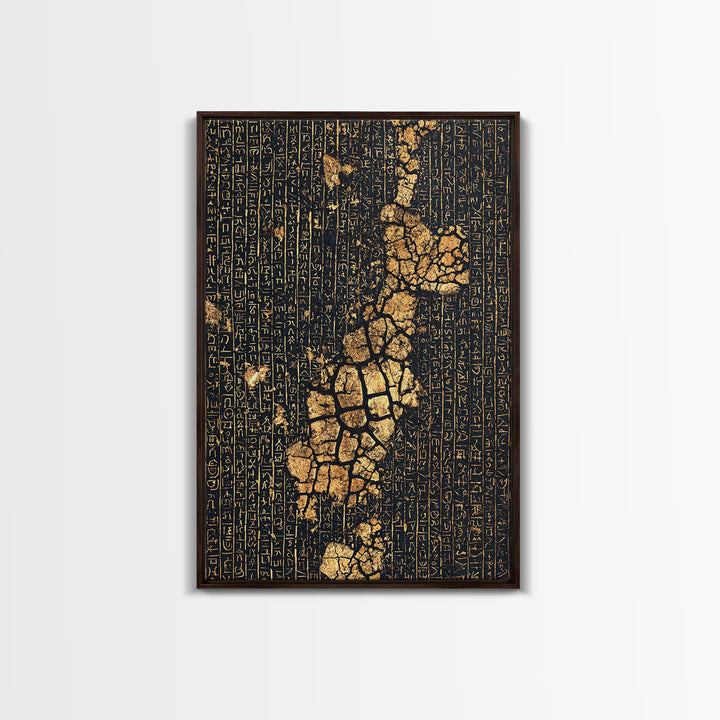 Ancient Gold Hieroglyph Map Wall Art, African Egyptian Art, Black And Gold Art, Cultural Wall Decor, Luxury Canvas Print