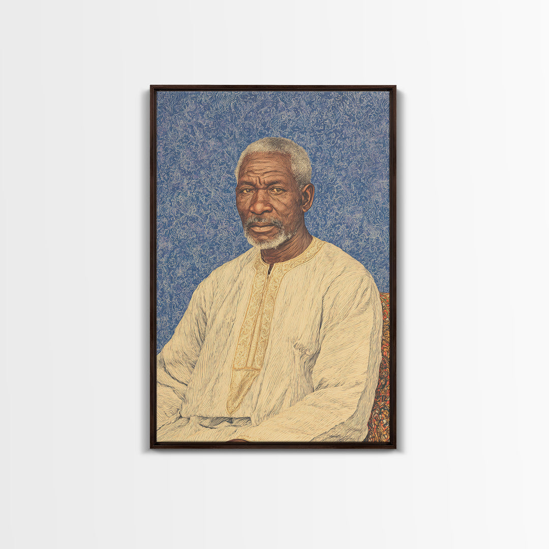 Elder African Man Portrait Framed Canvas Print, African American Art, Black History Gift, Cultural Home Decor, Office Decor