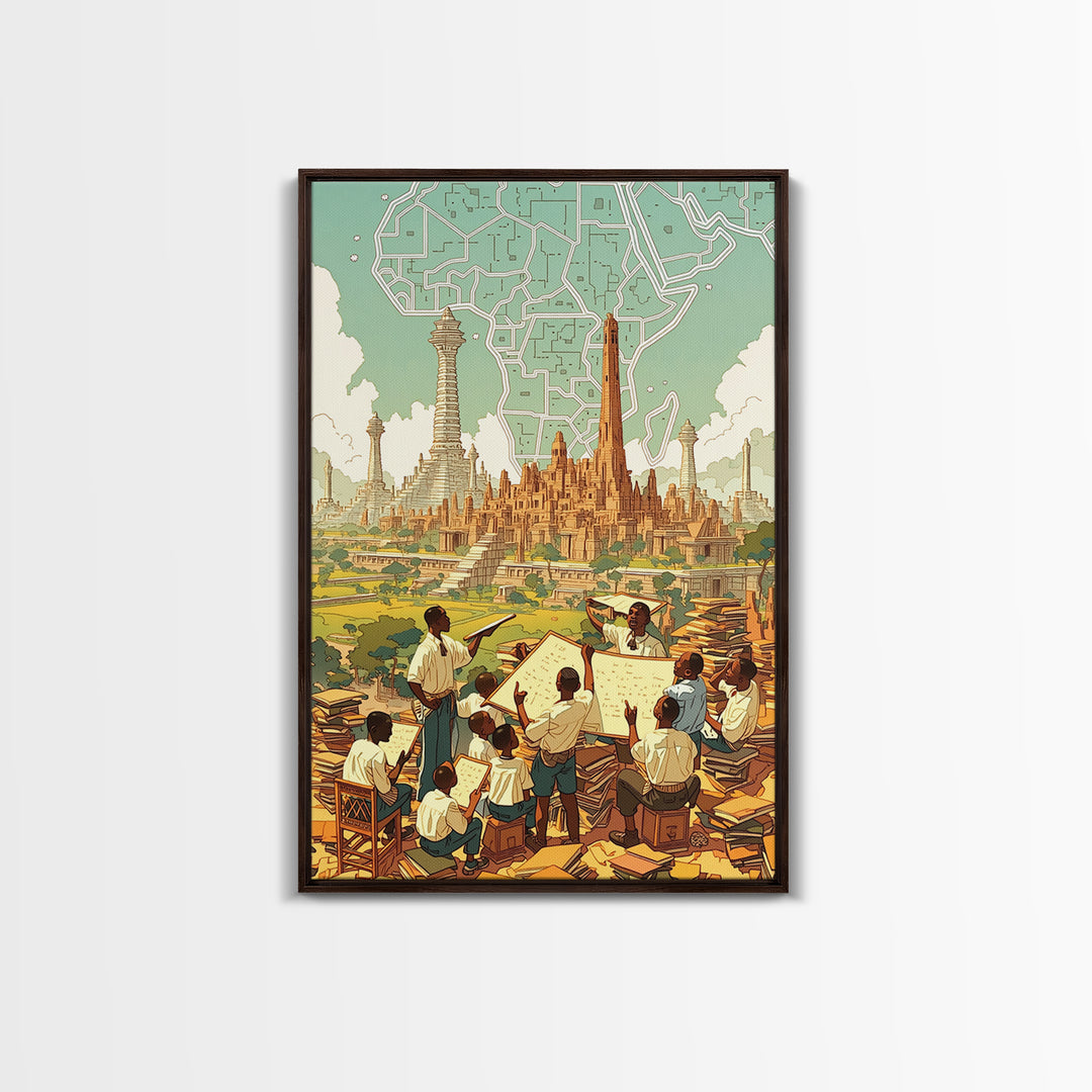 Afrofuturist African Classroom City Wall Art, Africa Art Print, Black Culture Art, Educational Decor, Modern Canvas Art Gift