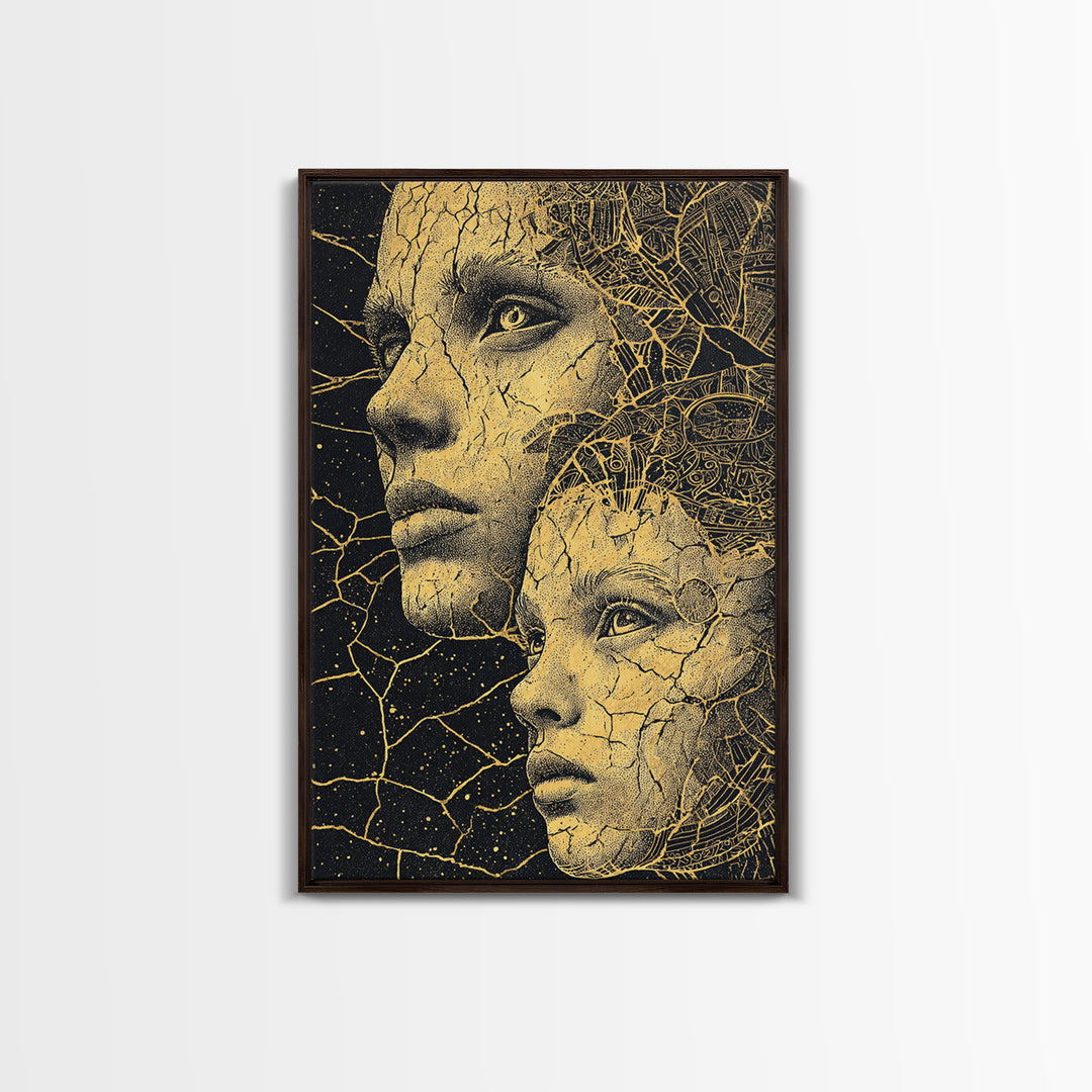 Golden Mother And Child Cosmic Wall Art, Black Woman Art, African American Art, Spiritual Wall Decor, Dreamy Canvas Print