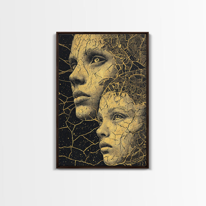 Golden Mother And Child Cosmic Wall Art, Black Woman Art, African American Art, Spiritual Wall Decor, Dreamy Canvas Print