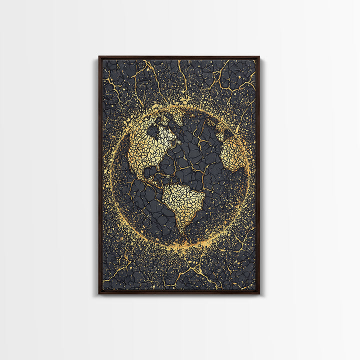 Black And Gold Cracked Africa Globe Canvas Print, African Wall Art, Afrocentric Decor, Modern Abstract Ethnic Home Decor Gift